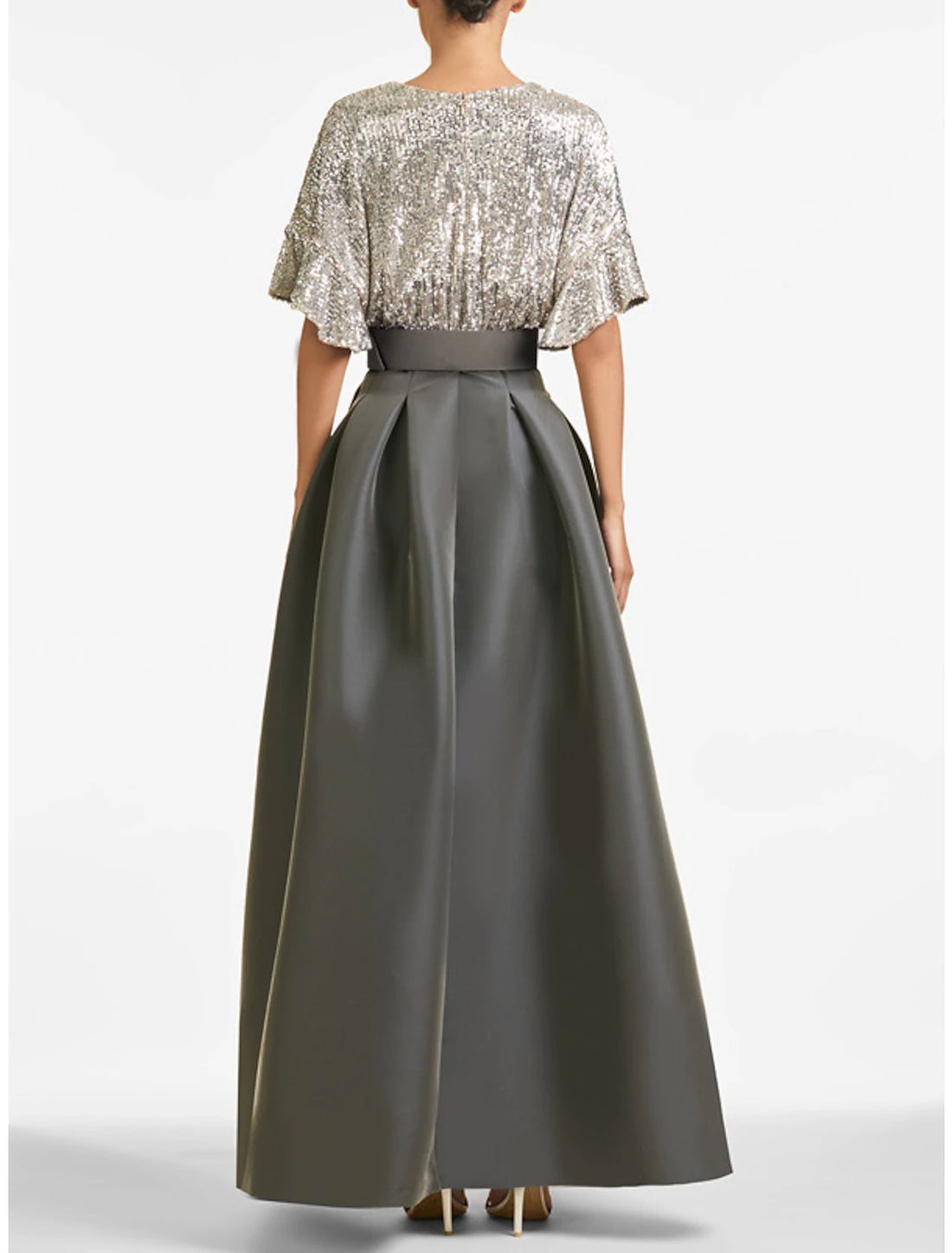 Luolandi A-Line Evening Gown Party Dress Sparkle & Shine Dress Formal Wedding Guest Ankle Length Half Sleeve V Neck